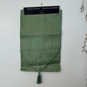 New. Home Collection Sage Green Floral Table Runner with Tassels – 12” x 72”